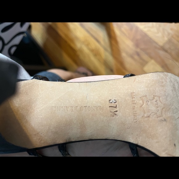 Manolo Blahnik Black Snakeskin Leather Strappy Sandals Heels sz 7.5-8.5 - Picture 6 of 12